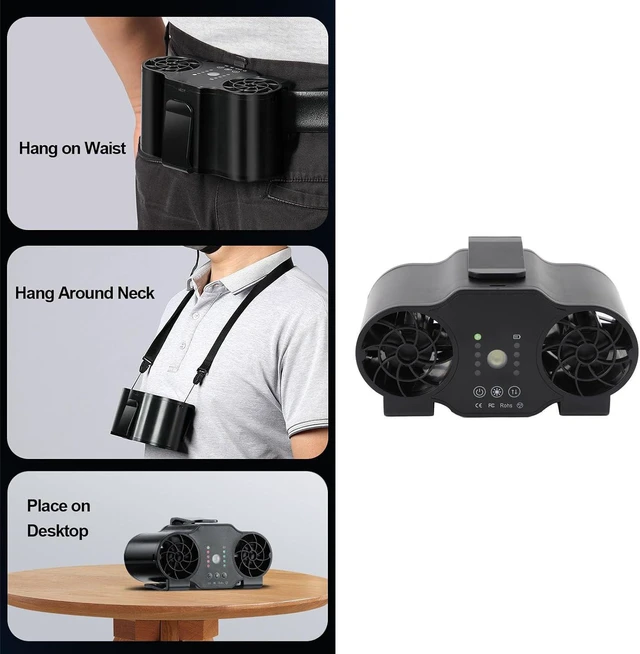 Alt view image 3 of 7 - RiToEasysports Portable Waist Fan, ABS USB Clip On Fan with 4 Speeds and Hanging Lanyard, Personal Cooling Waist for Camping Outdoor Work Jobsite (16000mah)