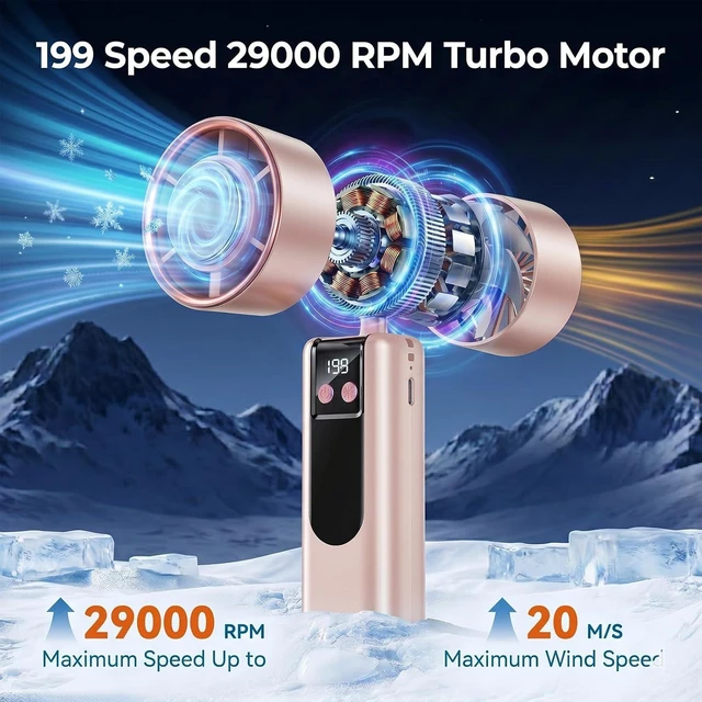 Alt view image 2 of 7 - Portable Handheld Fan,Ice Cooling1-199speed high-turbineTurbo Personal Fan, LED Digital Display, Use Up to 10 Hours, Gift for Girls Women Concert Eyelashes Makeup Travel Summer (Pink)