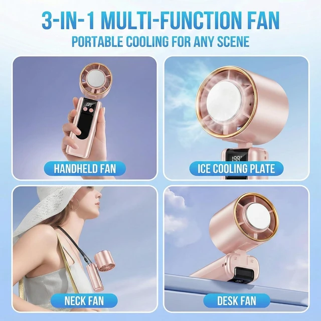 Alt view image 7 of 7 - Portable Handheld Fan,Ice Cooling1-199speed high-turbineTurbo Personal Fan, LED Digital Display, Use Up to 10 Hours, Gift for Girls Women Concert Eyelashes Makeup Travel Summer (Pink)