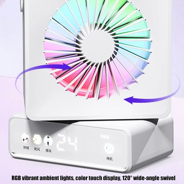 Alt view image 3 of 7 - Handheld Small Ventilation Device with Built in LED Accent Display Type C Charging and Adjustable Settings for Individual Use Fan