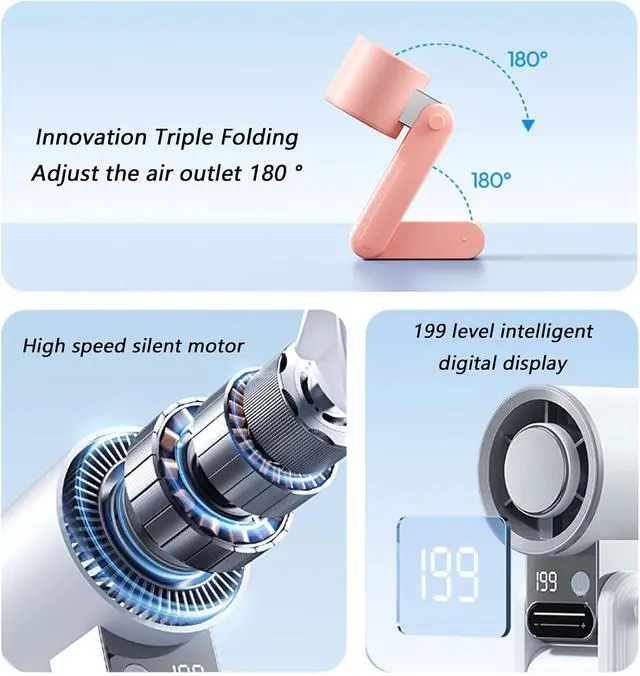 Alt view image 6 of 7 - Portable Cooling Fan Powerful Handheld Fan with Cold Compress 199 Speed USB Rechargeable Travel Camping Outdoor