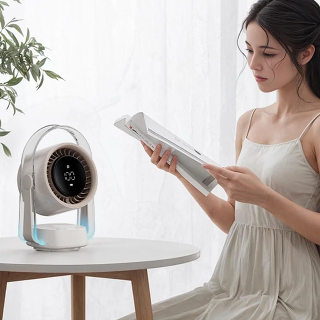 Alt view image 2 of 7 - Rechargeable Desk Fan with 100Speed Oscillation Design Quiet Operate Blue Night Light USB Powered Table