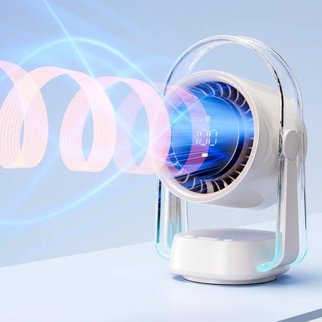 Alt view image 4 of 7 - Rechargeable Desk Fan with 100Speed Oscillation Design Quiet Operate Blue Night Light USB Powered Table