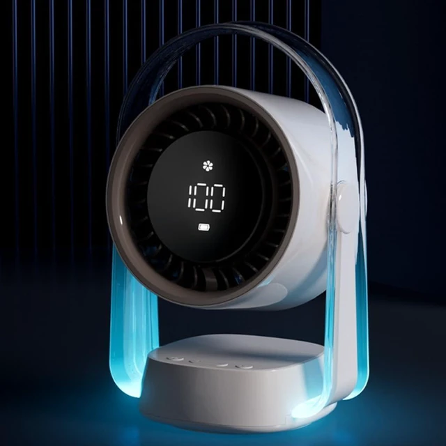 Alt view image 7 of 7 - Rechargeable Desk Fan with 100Speed Oscillation Design Quiet Operate Blue Night Light USB Powered Table