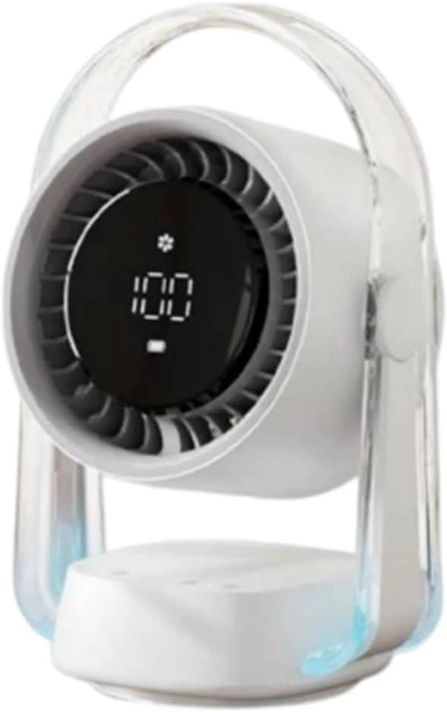 Alt view image 6 of 7 - Rechargeable Desk Fan with 100Speed Oscillation Design Quiet Operate Blue Night Light USB Powered Table