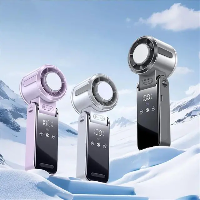 Alt view image 3 of 6 - Handheld Fan, 4000mAh Semiconductor Refrigeration Mini Handheld Fan High-speed Violent Electric Fan Folding Neck Ice Pack Small Fan,for Travel, Office(Gray)