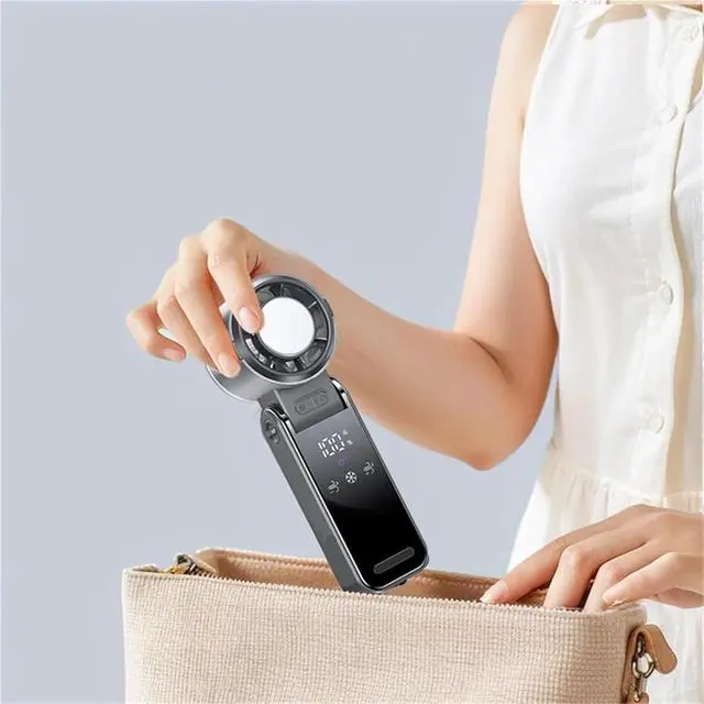 Alt view image 6 of 6 - Handheld Fan, 4000mAh Semiconductor Refrigeration Mini Handheld Fan High-speed Violent Electric Fan Folding Neck Ice Pack Small Fan,for Travel, Office(Gray)