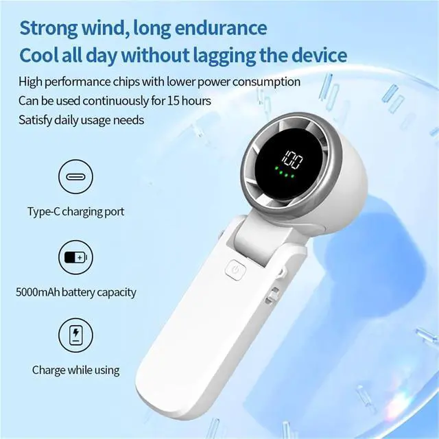 Alt view image 4 of 7 - Handheld Fan, Portable Folding High-speed Handheld Turbo Small Fan 100-gears Wind Power,for Travel, Office(Green)