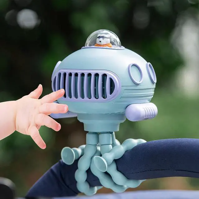 Alt view image 3 of 7 - USB Rechargeable Stroller Fan Bladeless Portable Clip On Fan 3 Speeds Quiet 90° Auto Oscillating with Night Light and Music for Outdoor Green (Green)
