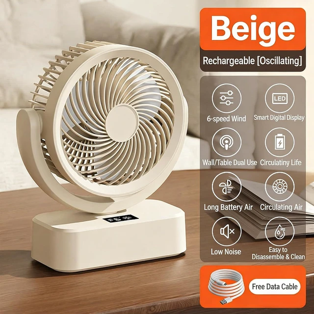 Alt view image 7 of 7 - Powerful USB Rechargeable Portable Air Cooling Portable Desktop Fan Low Noise for Bedroom Dorm Camping Kitchen USB Desk Fan