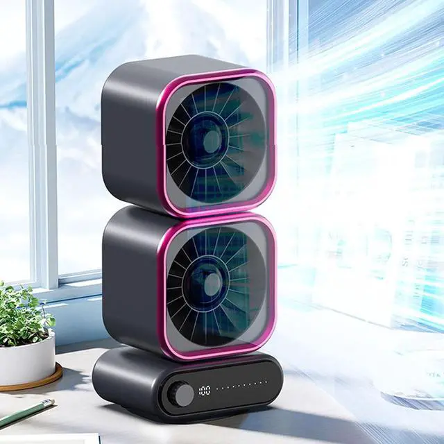 Alt view image 2 of 7 - POCREATION Table Oscillating Fan 360 Degree Rotation Air Circulation Digital Display Rechargeable Battery Portable Quiet Desk Fan with 3 Speeds for Home Bedroom Office Travel