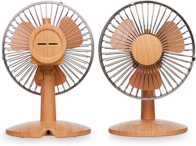 Alt view image 2 of 7 - Portable Wood Retro Table Fan, 2 Speeds, USB or Battery Powered, Small Desk Fan for Home Office Bedroom