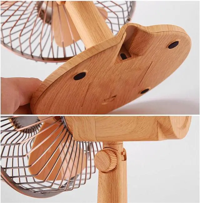 Alt view image 4 of 7 - Portable Wood Retro Table Fan, 2 Speeds, USB or Battery Powered, Small Desk Fan for Home Office Bedroom