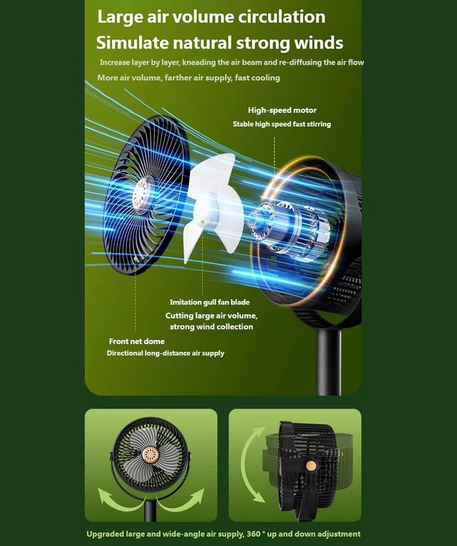 Alt view image 5 of 7 - Portable Standing Fan with Solar Panel Rechargeable USB Foldable Compact Pedestals for Indoor and Outdoor Use Air Cooling Floor
