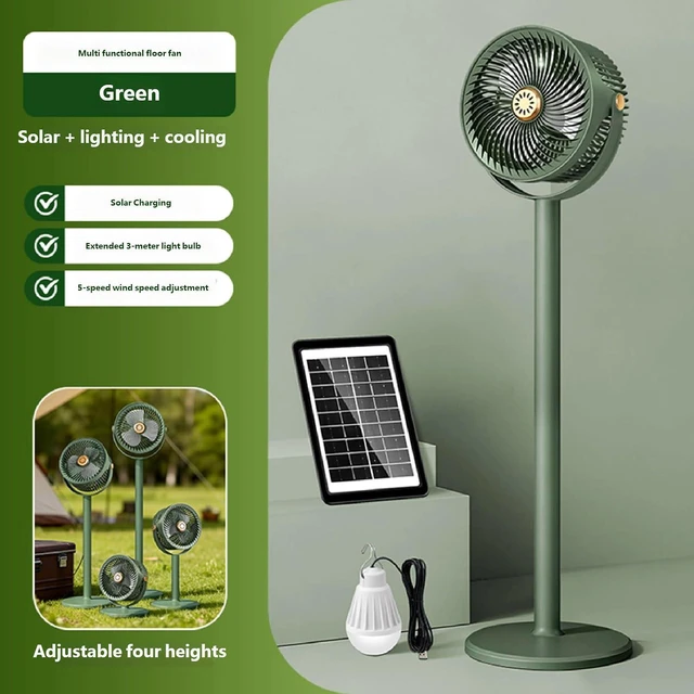 Alt view image 6 of 7 - Portable Standing Fan with Solar Panel Rechargeable USB Foldable Compact Pedestals for Indoor and Outdoor Use Air Cooling Floor