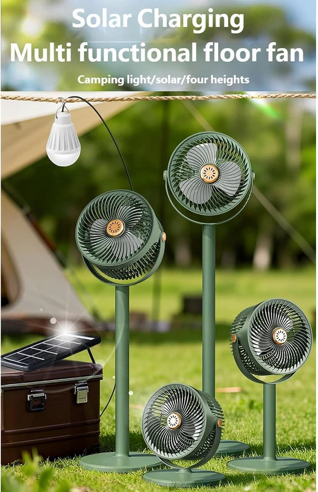 Alt view image 2 of 7 - Portable Standing Fan with Solar Panel Rechargeable USB Foldable Compact Pedestals for Indoor and Outdoor Use Air Cooling Floor