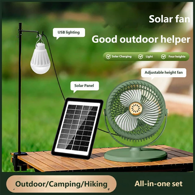 Alt view image 7 of 7 - Portable Standing Fan with Solar Panel Rechargeable USB Foldable Compact Pedestals for Indoor and Outdoor Use Air Cooling Floor