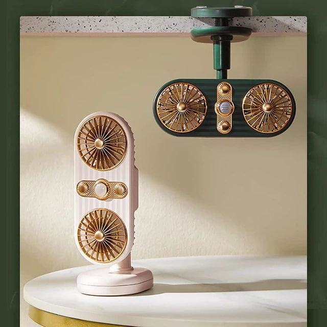 Alt view image 3 of 7 - Mini Desk Fan Clip Fan Double-head Fan, 3 Modes 360° Rotation Personal USB Fan