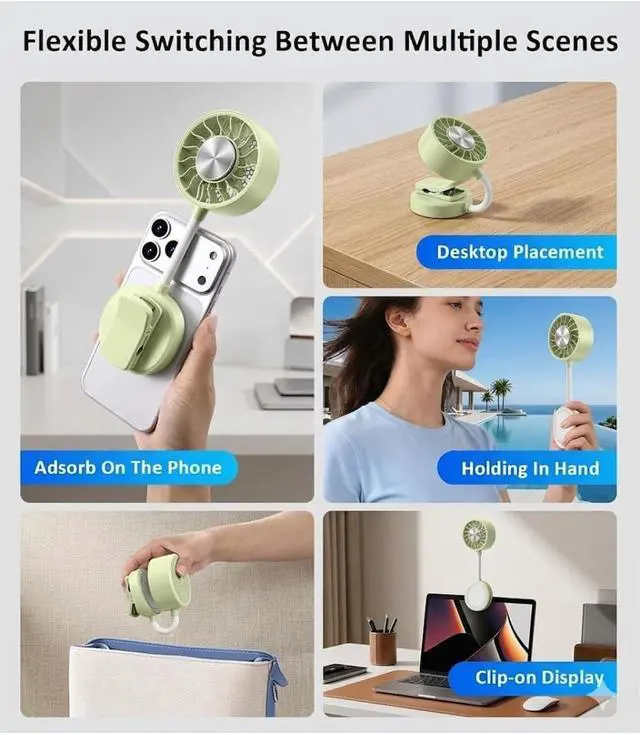 Alt view image 6 of 7 - Magnetic Phone Fan - Magnetic Fan and Phone Stand with 360° Flexible Gooseneck, Rechargeable Mini Portable Handheld Clip, 3 Speeds & Wide Airflow, for Office & Travel (White)