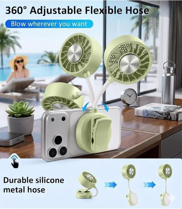 Alt view image 5 of 7 - Magnetic Phone Fan - Magnetic Fan and Phone Stand with 360° Flexible Gooseneck, Rechargeable Mini Portable Handheld Clip, 3 Speeds & Wide Airflow, for Office & Travel (White)