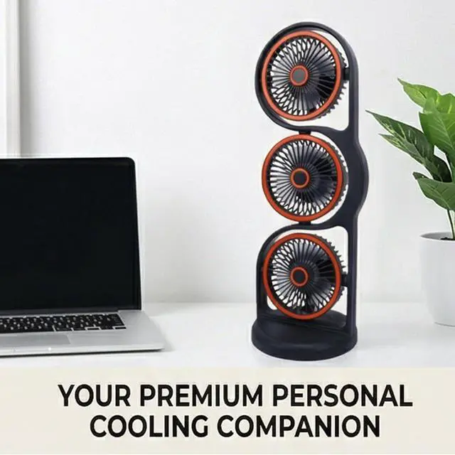 Alt view image 2 of 7 - Greensen Portable Desk Fan, USB Rechargeable 3 Head Desk Fan with ABS Housing, 5 Speeds, 360 Air Circulation, Built in Battery, for Study Work Office Outdoor Use (Grey)