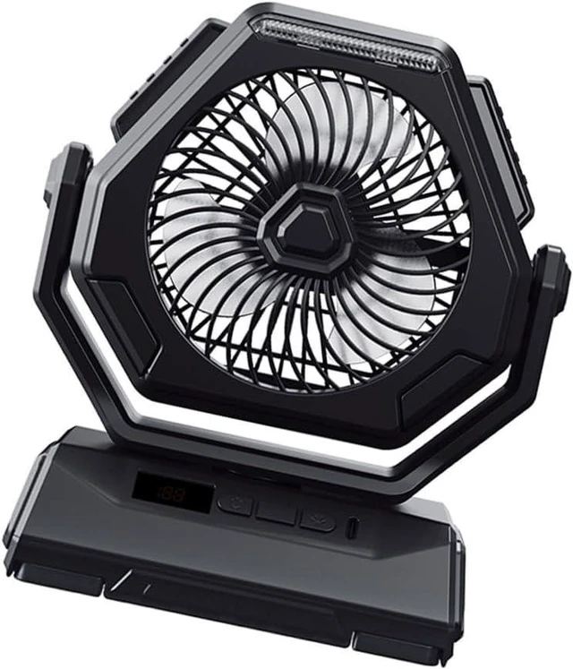 Alt view image 7 of 7 - Desk Fan Small Fan Quiet USB Fan with LED Light Table Fan Electric Rechargeable Desktop Fan Hanging Camping