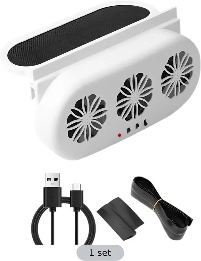 Alt view image 3 of 5 - PONDON 9.1 X 4.4 X 2 In Portable Vehicle Cooling Fan, 3-Fan Solar Powered Car Exhaust Fan, Auto Window Air Vent, Usb Recharge, Reduce Heat