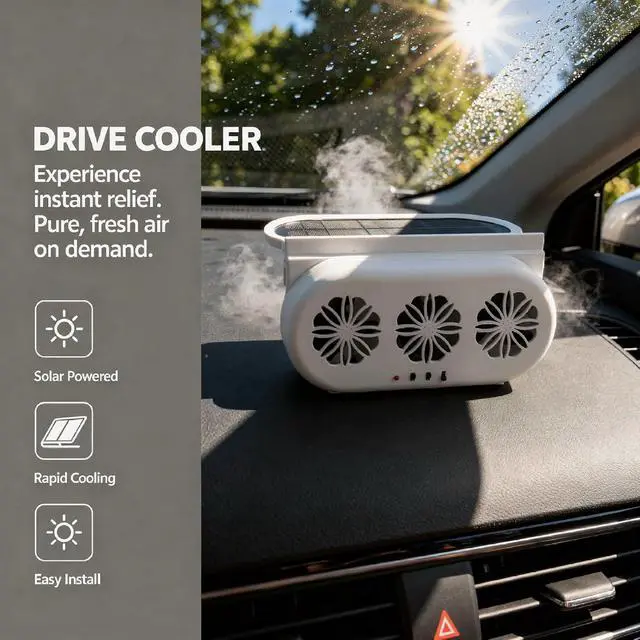 Alt view image 4 of 5 - PONDON 9.1 X 4.4 X 2 In Portable Vehicle Cooling Fan, 3-Fan Solar Powered Car Exhaust Fan, Auto Window Air Vent, Usb Recharge, Reduce Heat