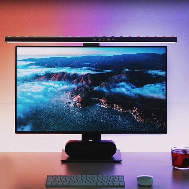 Alt view image 2 of 7 - RGB Screen Light Bar with Dual Light Source, Computer Screen Light Bar for Eye Protection, Touch Control LED Backlight with 7 Color RGB Ambient Lighting for Office Desk