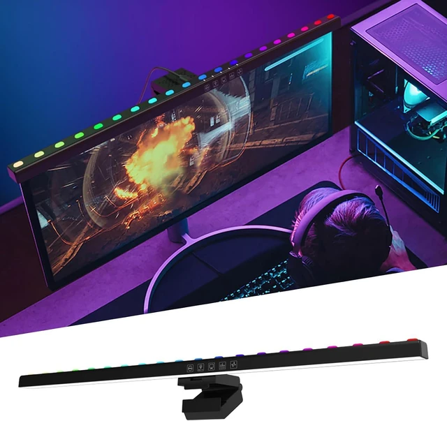 Alt view image 4 of 7 - RGB Screen Light Bar with Dual Light Source, Computer Screen Light Bar for Eye Protection, Touch Control LED Backlight with 7 Color RGB Ambient Lighting for Office Desk