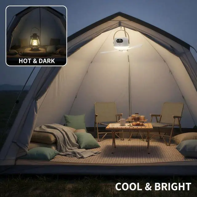 Alt view image 4 of 6 - Portable USB Rechargeable Hanging Fan with Remote Control, 3-Speed LED Light, Quiet Personal Mini Desk Fan with Hook, Type-C Fast Charging for Camping Dorm Home Office