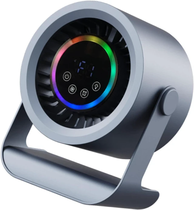 Alt view image 7 of 7 - Portable Low Noise Desktop Fan Outdoor Desk Desktop Adjustable Head 3 Speed Digital Display Rechargeable for Bedroom Travel Electric