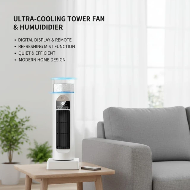 Alt view image 3 of 7 - Bladeless Oscillating Tower Fan Portable Air Conditioning Fan With Mist Function For Bedroom Usb Desktop Cooling Fans With Remote Control White