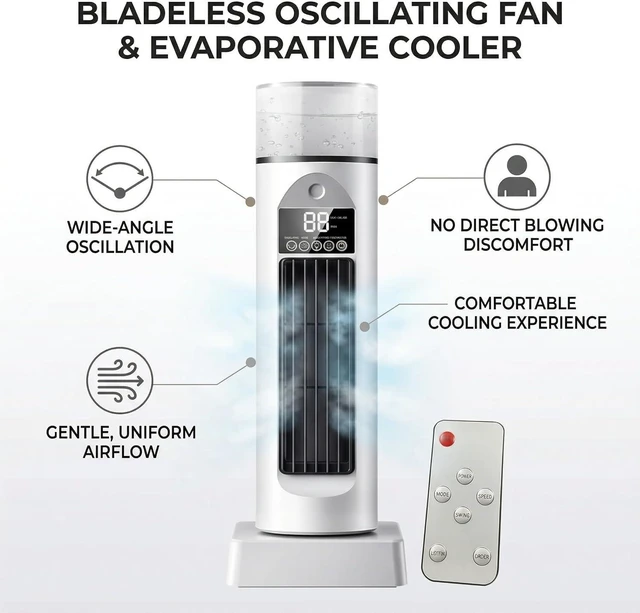Alt view image 5 of 7 - Bladeless Oscillating Tower Fan Portable Air Conditioning Fan With Mist Function For Bedroom Usb Desktop Cooling Fans With Remote Control White