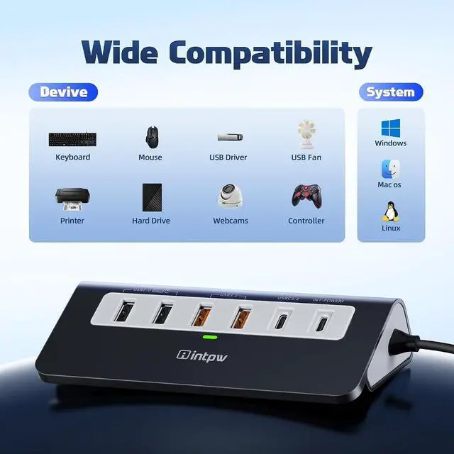 Alt view image 7 of 7 - intpw USB C Hub, P9 PRO USB C Hub Multiport Adapter with 4K HDMI, PD 100W, Type-C & 2 USB A 3.2 10Gbps, 2 USB A 2.0, SD/TF Card Reader, Aluminum USB Hub for Laptop, iPhone 17 Series, MacBook, iPad