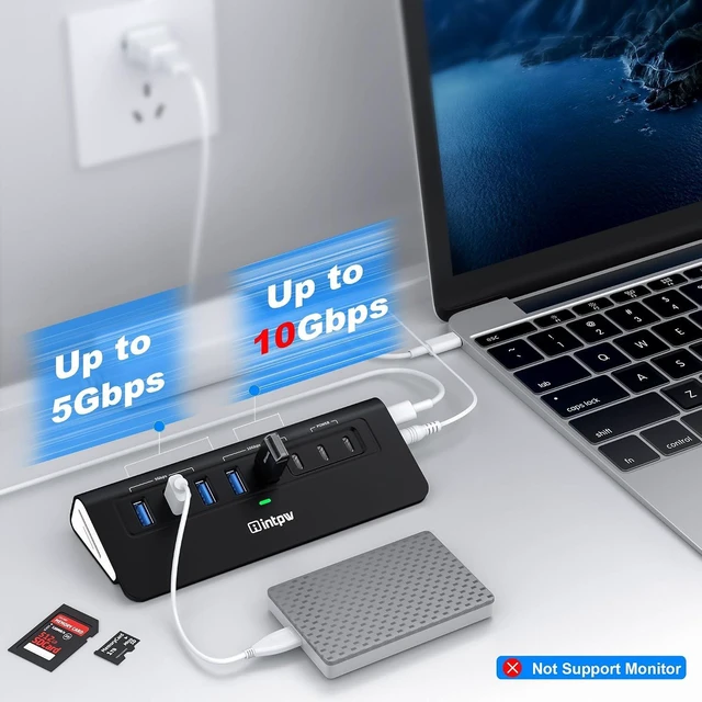 Alt view image 3 of 7 - Powered USB Hub 10Gbps YH6AC Plus 10-Port USB 3.2 Hub(USB A/USB C 3.2+3 USB-A 3.0+2 PD 45W Fast Charging Ports+SD/TF Card Reader) 65W Power Adapter Aluminum USB HUB for PC/Laptop iPhone 17/16