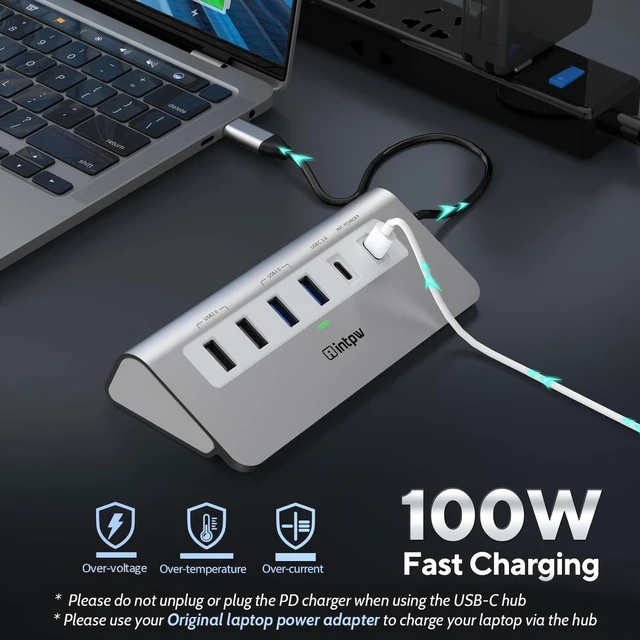 Alt view image 5 of 7 - P9 USB C Docking Station, intpw 9-in-1 USB C Hub with 4K HDMI, PD 100W, 3 Type A/C 3.0 5Gbps, 2 Type-A 2.0, SD/TF, Aluminum USB Hub for Laptop,MacBook, iPad, iPhone 17 Series