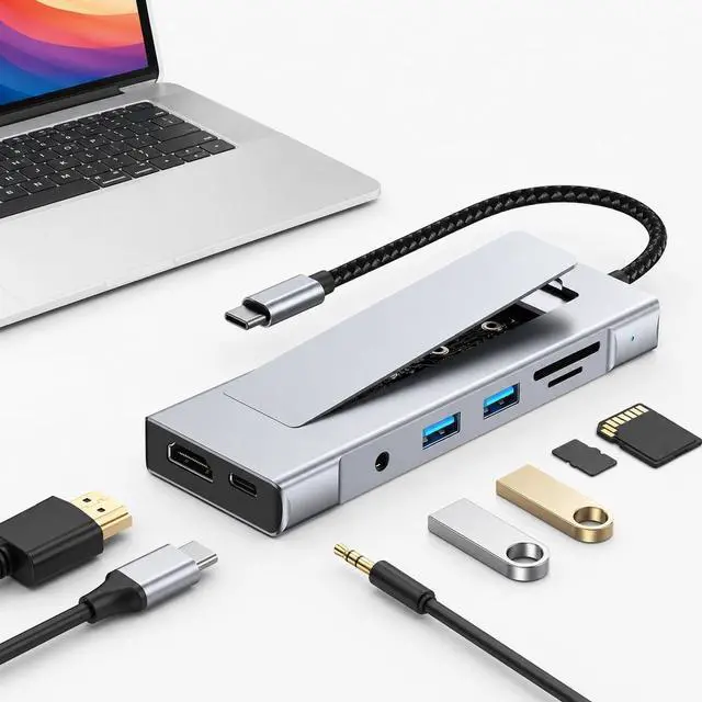 Main image of USB C HUB for Mac mini M4 Pro Adapter M.2 NVMe SSD Enclosure Multiport Docking Station 4K 60Hz HDMI, 100W PD, SD/TF Card Reader, USB A, 3.5mm Audio Jack, for iPad Pro/MacBook Air M5/iPhone/HP/Dell
