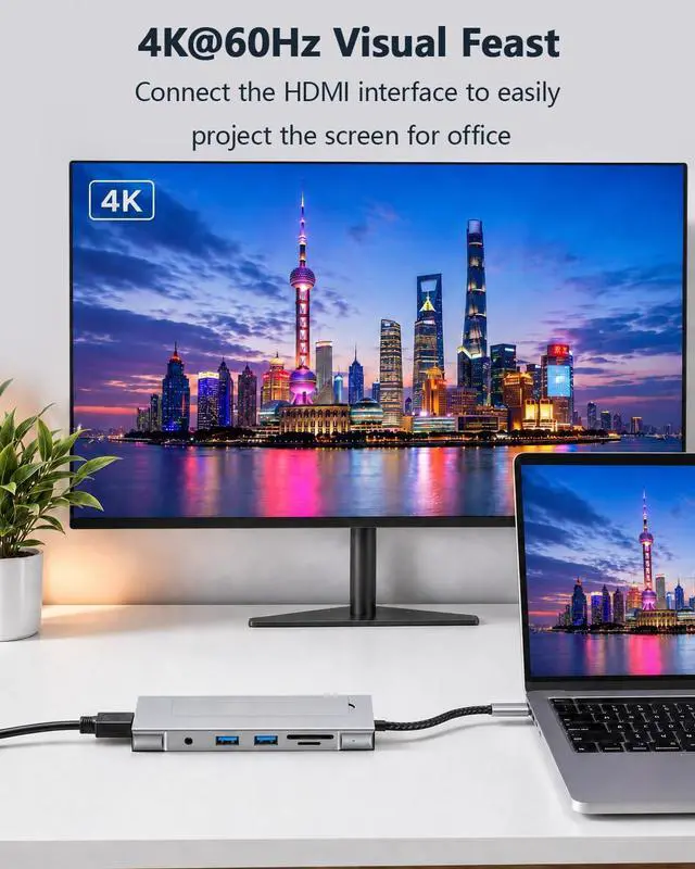Alt view image 5 of 7 - USB C HUB for Mac mini M4 Pro Adapter M.2 NVMe SSD Enclosure Multiport Docking Station 4K 60Hz HDMI, 100W PD, SD/TF Card Reader, USB A, 3.5mm Audio Jack, for iPad Pro/MacBook Air M5/iPhone/HP/Dell