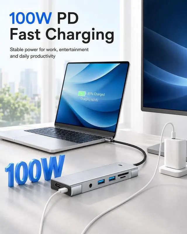 Alt view image 6 of 7 - USB C HUB for Mac mini M4 Pro Adapter M.2 NVMe SSD Enclosure Multiport Docking Station 4K 60Hz HDMI, 100W PD, SD/TF Card Reader, USB A, 3.5mm Audio Jack, for iPad Pro/MacBook Air M5/iPhone/HP/Dell