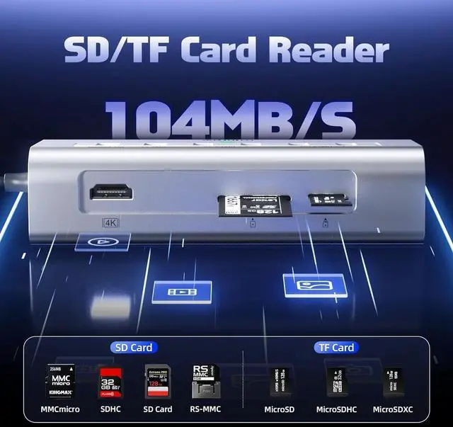 Alt view image 7 of 7 - intpw USB C Hub, P9 PRO USB C Hub Multiport Adapter with 4K@60Hz HDMI, PD 100W, Type-C & 2 USB A 3.2 10Gbps, 2 USB A 2.0, SD/TF Ports, Aluminum USB Hub for Laptop, iPhone 17 Series, MacBook, iPad