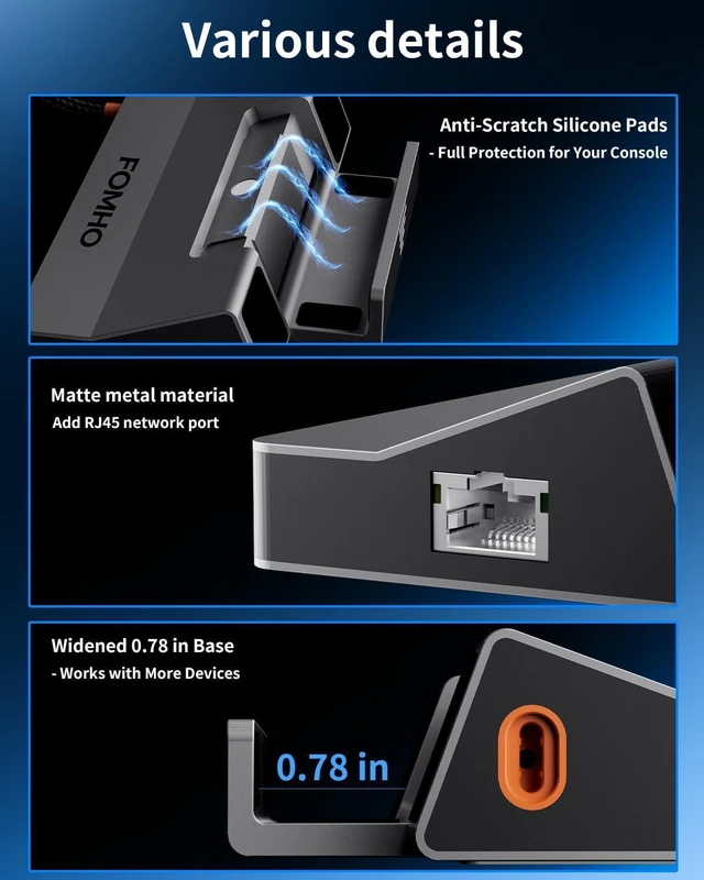Alt view image 4 of 7 - Aluminum Alloy Steam Deck Dock Station for Steam Deck (OLED)/ROG Ally/Legion Go/Switch Magnetic Foldable Base, 4K@60Hz HDMI 2.0, 100W PD, USB 3.0, (Attached USB4 Extension Cable)