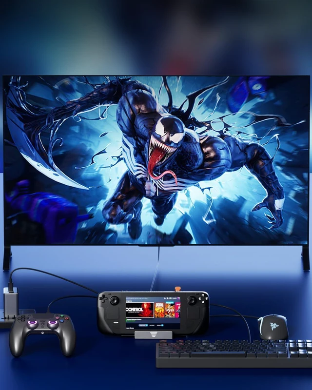 Alt view image 5 of 7 - Aluminum Alloy Steam Deck Dock Station for Steam Deck (OLED)/ROG Ally/Legion Go/Switch Magnetic Foldable Base, 4K@60Hz HDMI 2.0, 100W PD, USB 3.0, (Attached USB4 Extension Cable)