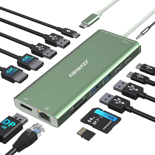 Main image of USB C Hub HDMI Docking Station 14 in 1 Green