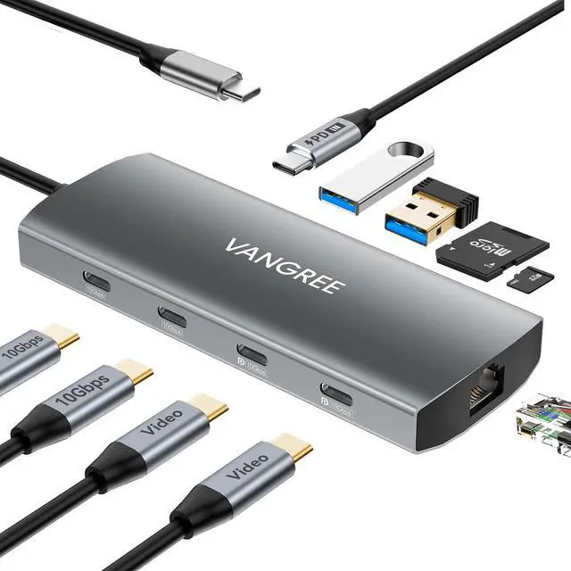 Main image of USB C Hub with Dual 4K@60Hz Displayports, 2 USB-A & 2 USBC 3.2 10Gbps Ports, 1Gbps Ethernet, 100W PD, SD/TF, USB C Splitter Docking Station for MacBook Pro/Air, iMac, iPad Pro, XPS, Thinkpad,Surface