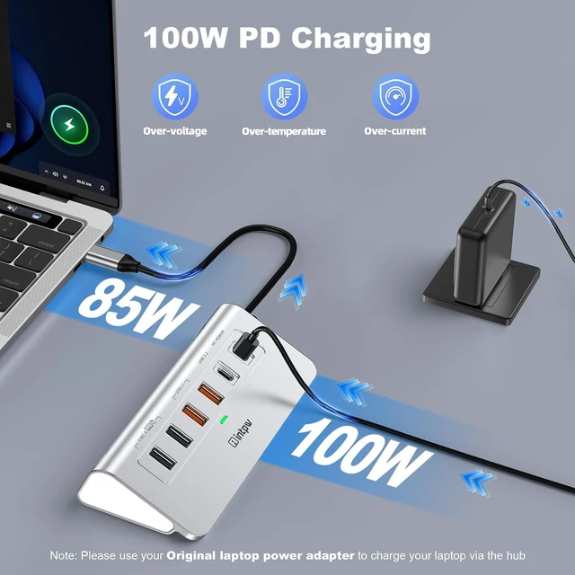 Alt view image 6 of 7 - intpw USB C Hub Ethernet, P9R PRO USB Multiport Adapter with 4K@60Hz HDMI, 10Gbps USB-C/USB-A, PD 100W, SD/TF, Aluminum USB HUB for PC, MacBook Pro/Air M1-M5, iPhone 17/16/15, iPad Pro, Windows