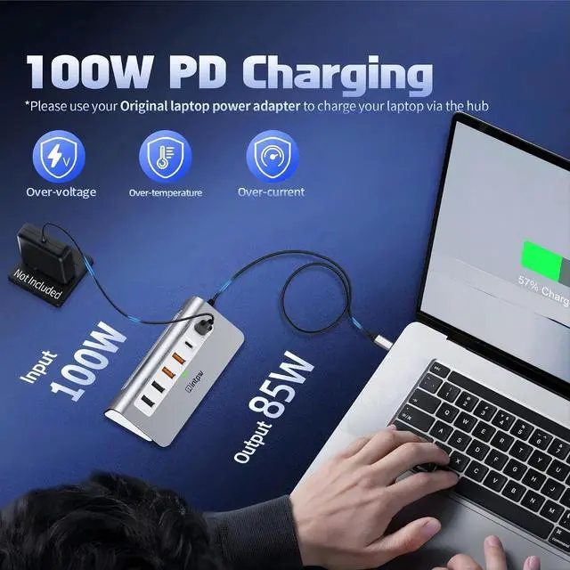 Alt view image 6 of 7 - intpw USB C Hub, P9 PRO USB C Hub Multiport Adapter with 4K@60Hz HDMI, PD 100W, Type-C & 2 USB A 3.2 10Gbps, 2 USB A 2.0, SD/TF Ports, Aluminum USB Hub for Laptop, iPhone 17 Series, MacBook, iPad