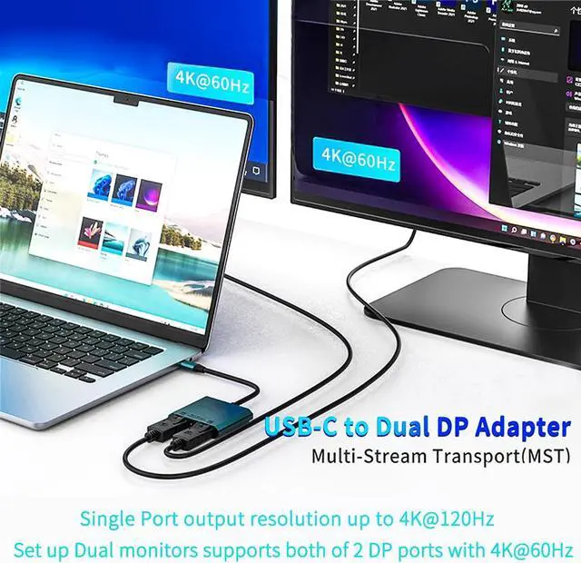 Alt view image 3 of 7 - USB C to Dual DisplayPort Adapter, YMY Dual Monitor Connector 4K 60Hz, Type C to DP Screen Splitter for 2 Monitors Compatible with MacBook Pro/Air, Pad, Surface, Dell, Galaxy, Chromebook