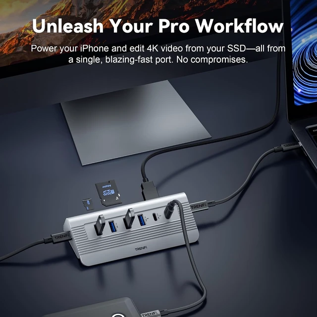 Alt view image 2 of 7 - TRENFI 10-in-1 USB-C Hub with HDMI and Dual Card Readers (Silver)