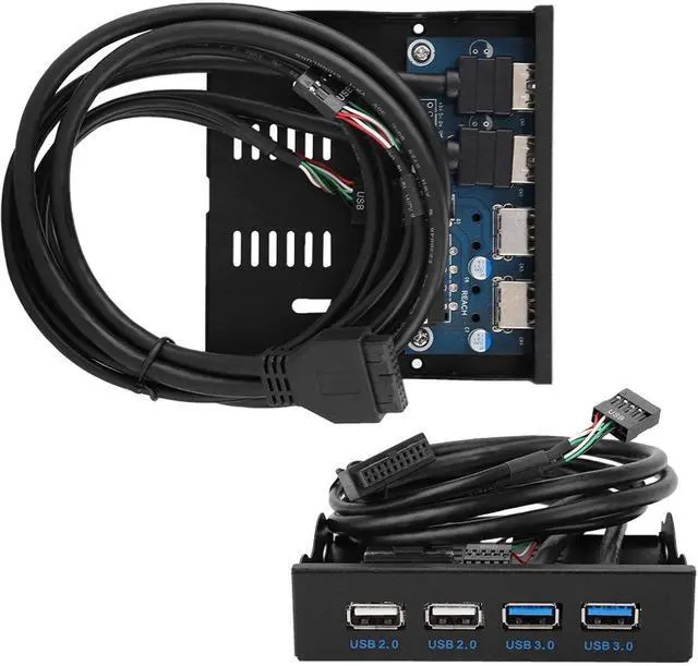Alt view image 3 of 7 - 3.5in USB Front Panel, High Speed 4 Ports 2 USB 3.0+2 USB 2.0 Hub, 19PIN/9 Pin 3.5 inch Metal Front Panel Connector, for PC Computer Motherboard